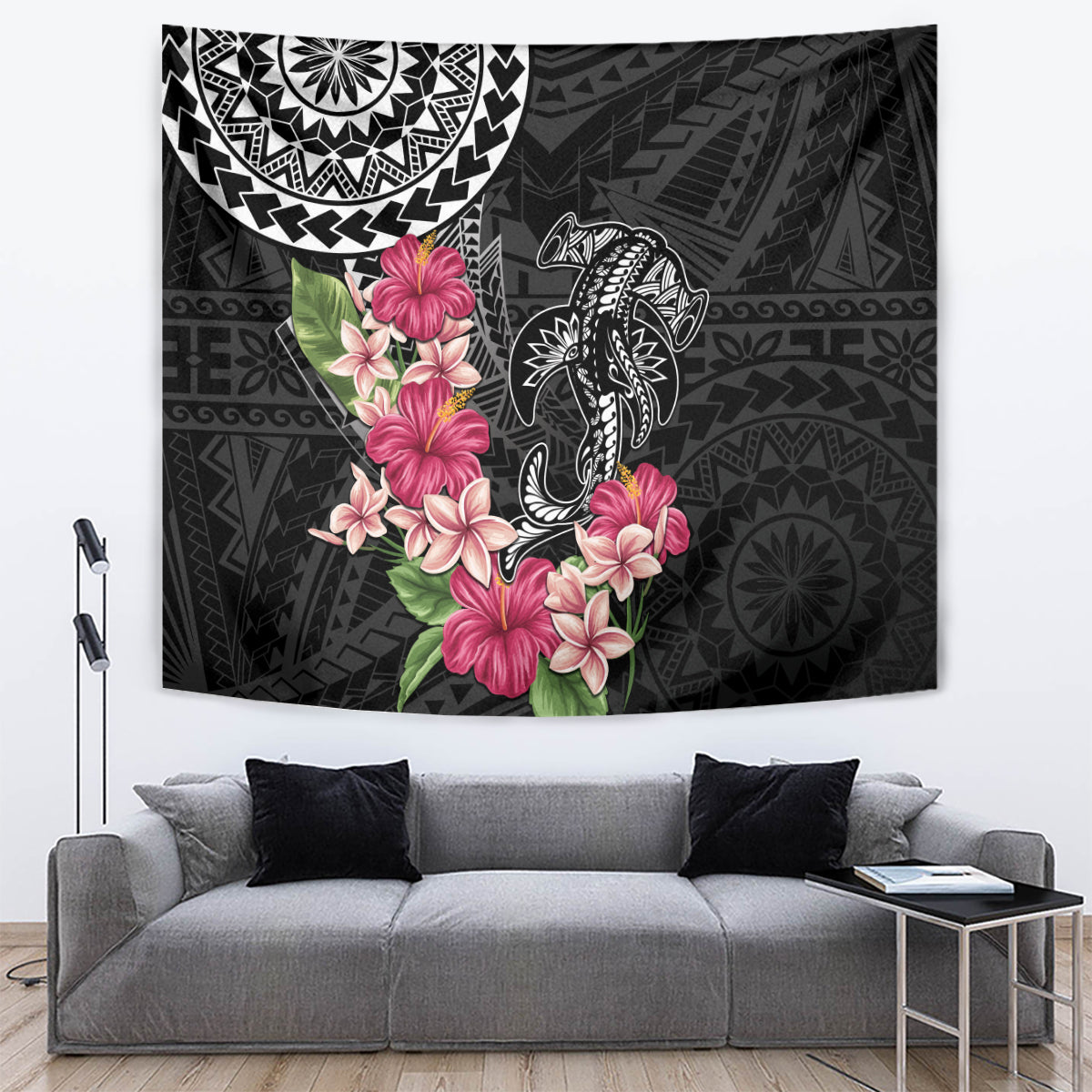 Black Polynesian Hammerhead Shark Tribal Pattern Tapestry LT05 Black - Polynesian Pride