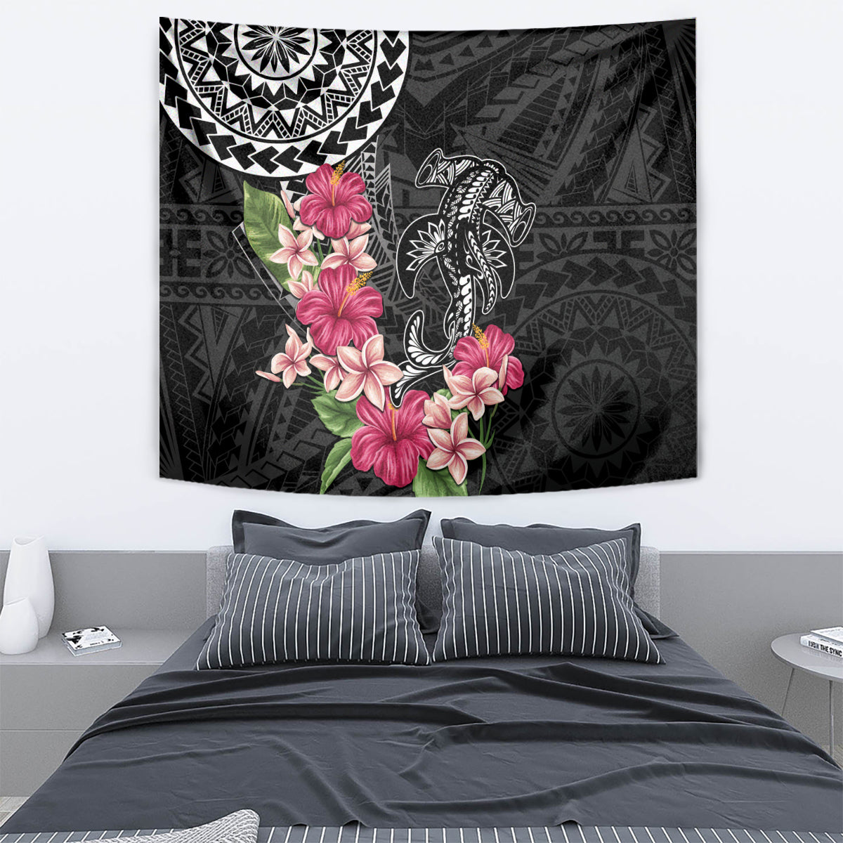 Black Polynesian Hammerhead Shark Tribal Pattern Tapestry LT05 - Polynesian Pride