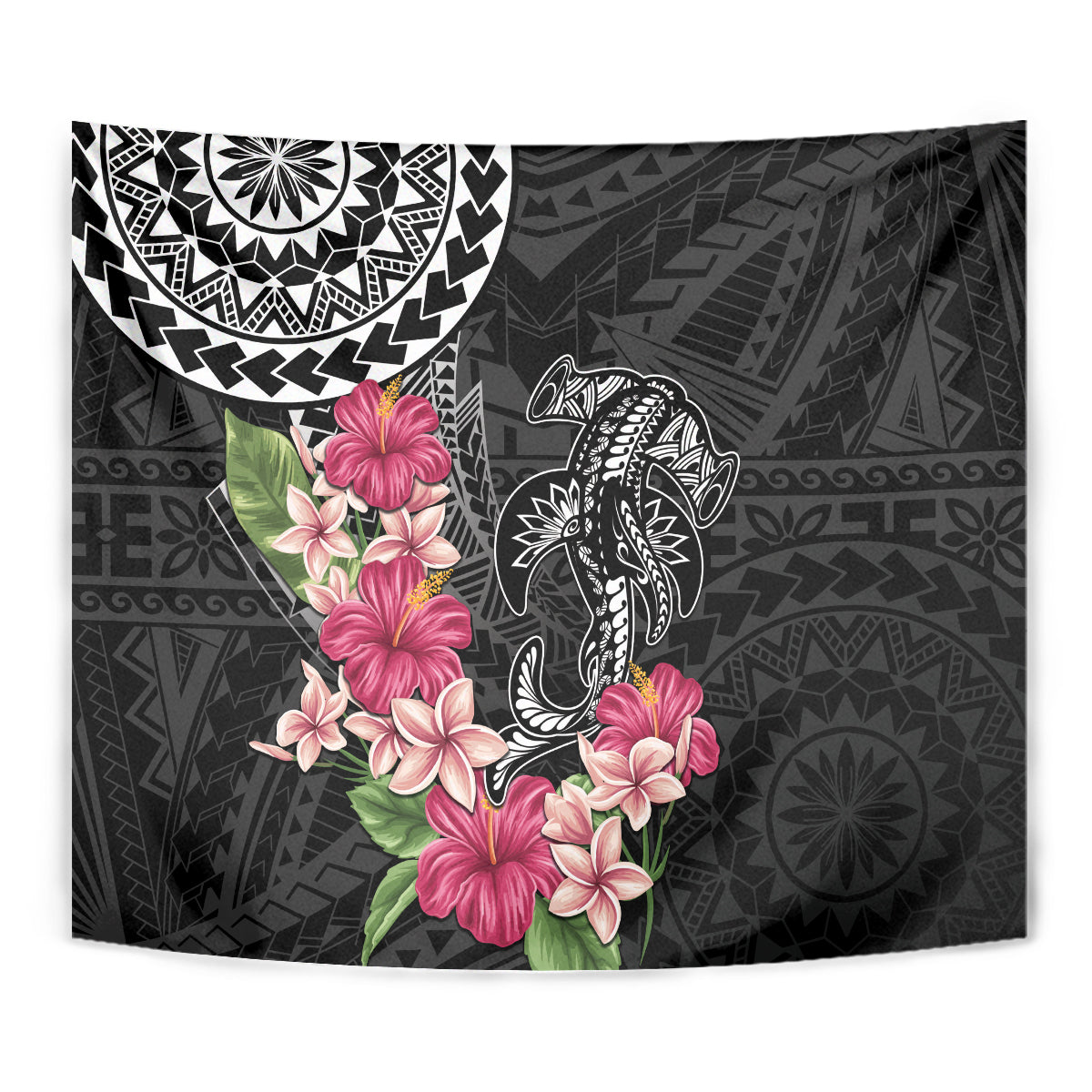 Black Polynesian Hammerhead Shark Tribal Pattern Tapestry LT05 - Polynesian Pride