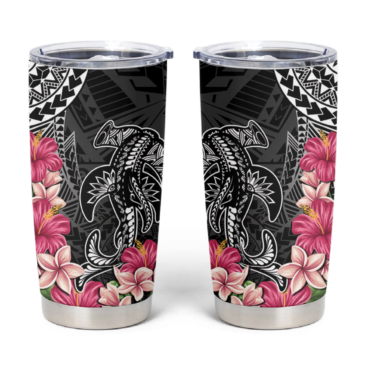 Black Polynesian Hammerhead Shark Tribal Pattern Tumbler Cup LT05 Black - Polynesian Pride
