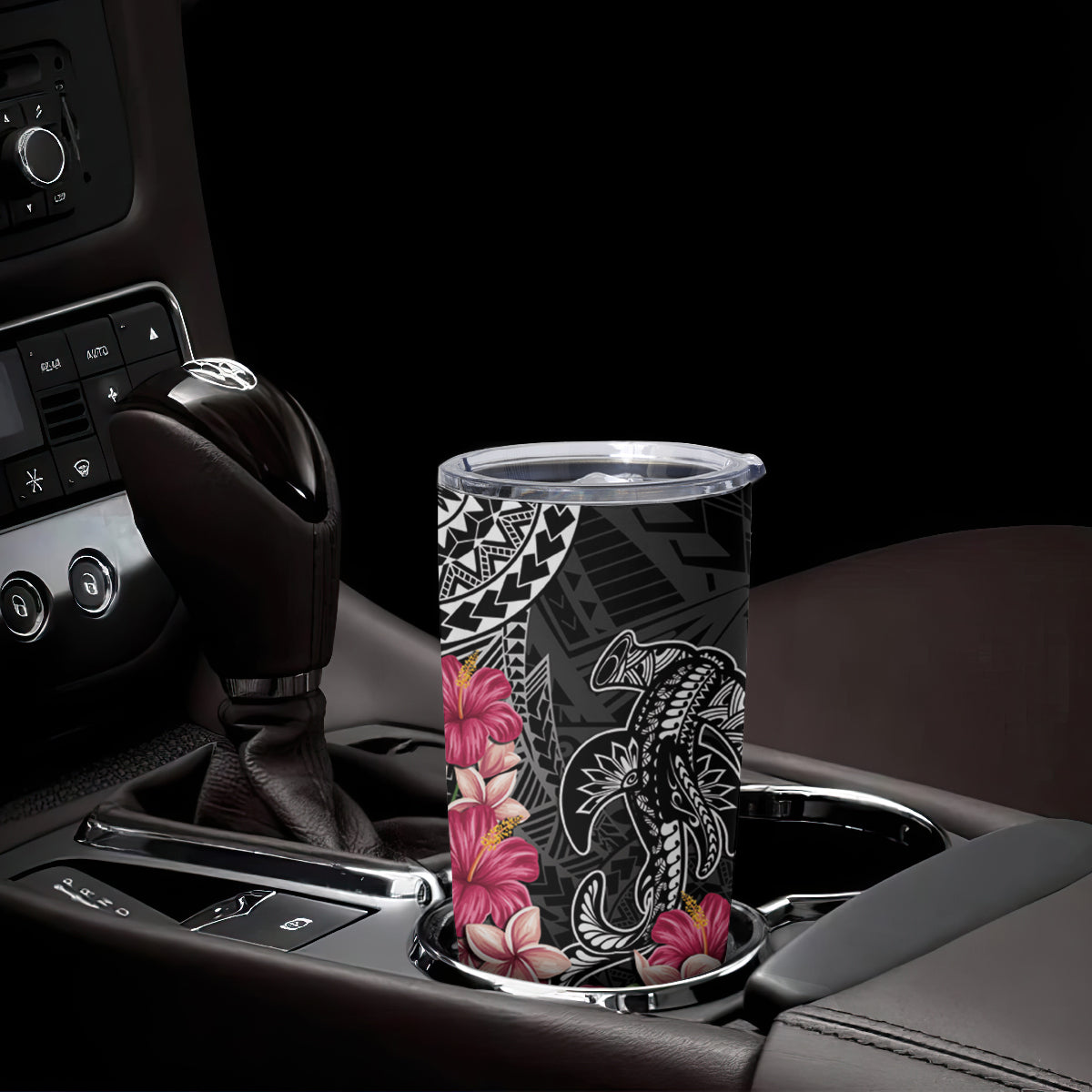 Black Polynesian Hammerhead Shark Tribal Pattern Tumbler Cup LT05 - Polynesian Pride