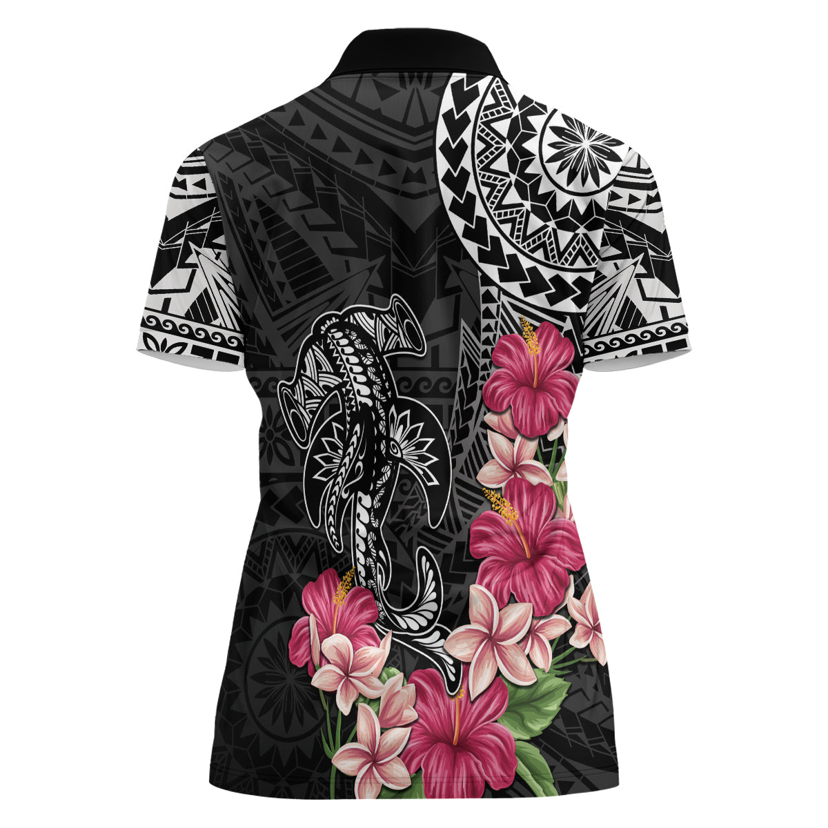 Black Polynesian Hammerhead Shark Tribal Pattern Women Polo Shirt LT05 - Polynesian Pride