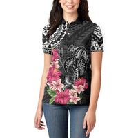 Black Polynesian Hammerhead Shark Tribal Pattern Women Polo Shirt LT05 - Polynesian Pride