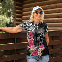 Black Polynesian Hammerhead Shark Tribal Pattern Women Polo Shirt LT05 - Polynesian Pride