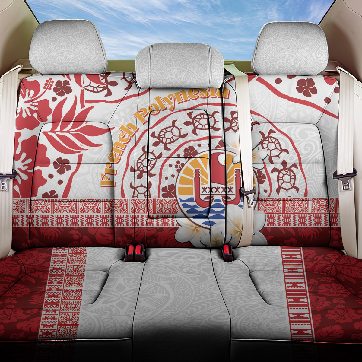 French Polynesia Internal Autonomy Day Back Car Seat Cover Tropical Hibiscus And Turtle Pattern LT05 One Size Red - Polynesian Pride