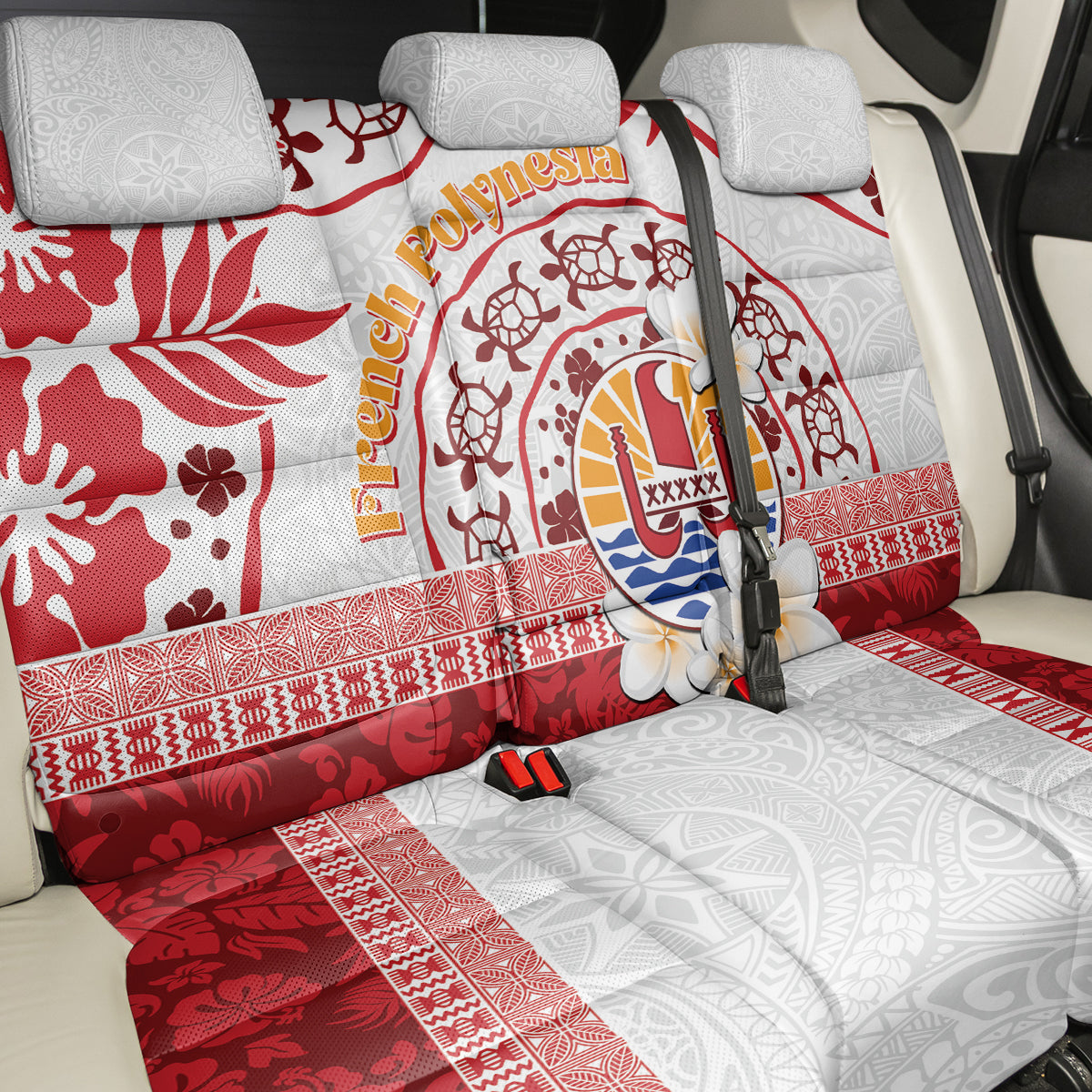French Polynesia Internal Autonomy Day Back Car Seat Cover Tropical Hibiscus And Turtle Pattern LT05 - Polynesian Pride