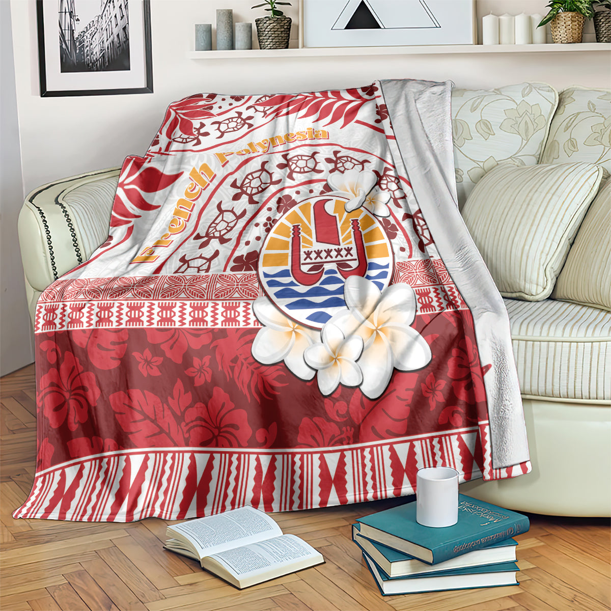 French Polynesia Internal Autonomy Day Blanket Tropical Hibiscus And Turtle Pattern LT05 Red - Polynesian Pride