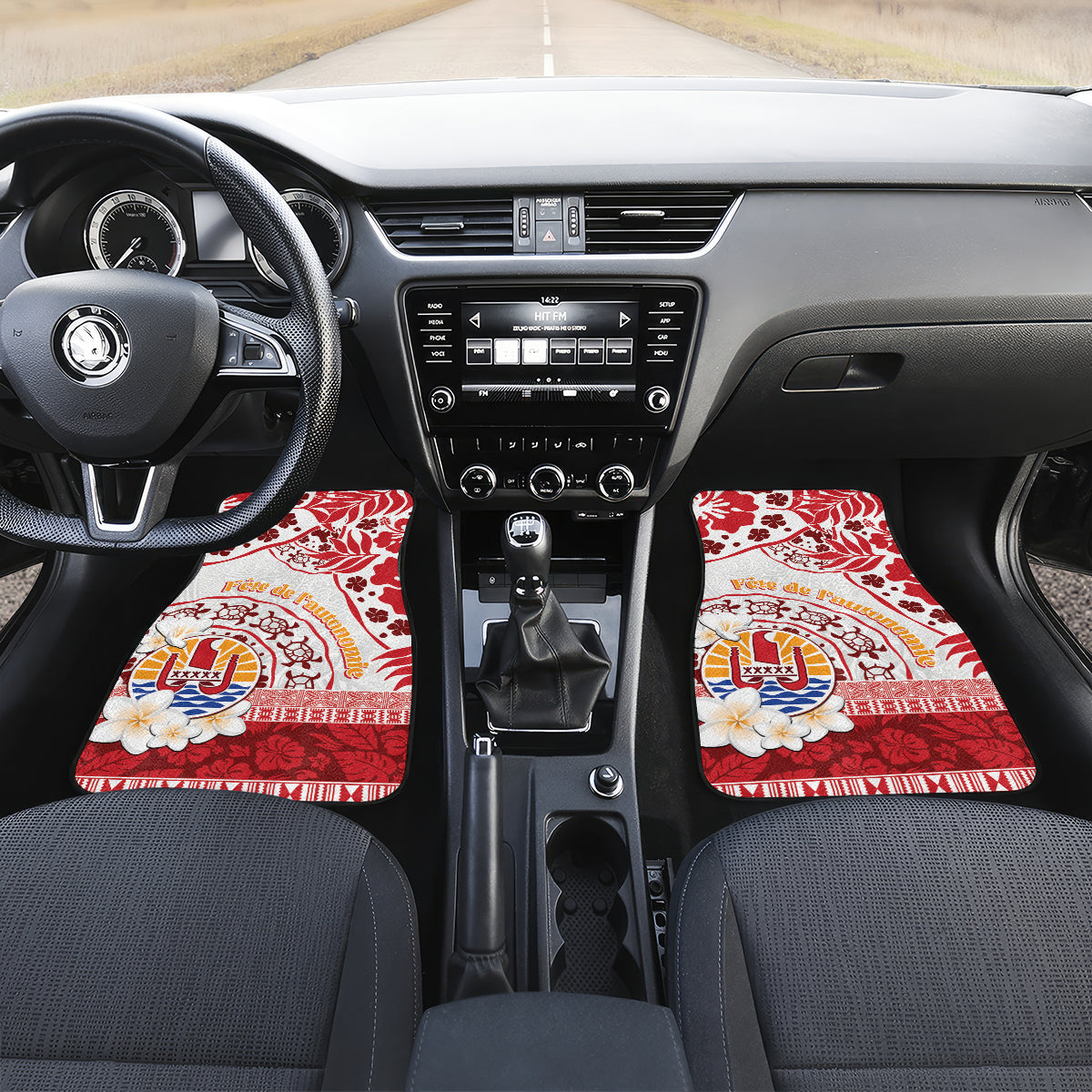 French Polynesia Internal Autonomy Day Car Mats Tropical Hibiscus And Turtle Pattern LT05 Set 2pcs - Front Red - Polynesian Pride