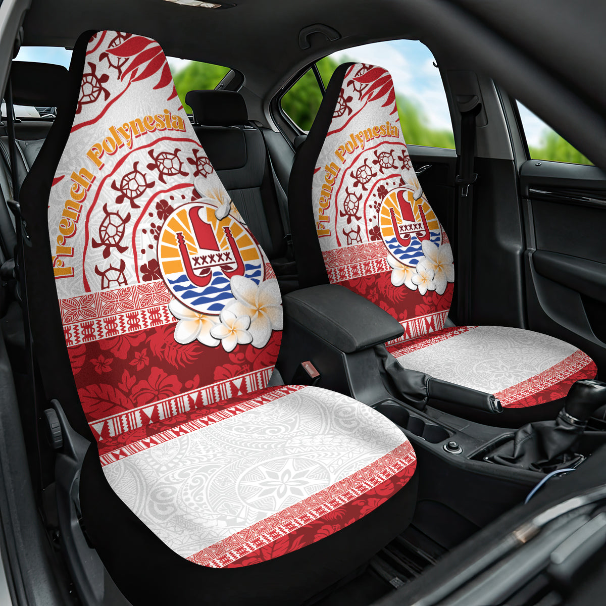 French Polynesia Internal Autonomy Day Car Seat Cover Tropical Hibiscus And Turtle Pattern LT05 One Size Red - Polynesian Pride