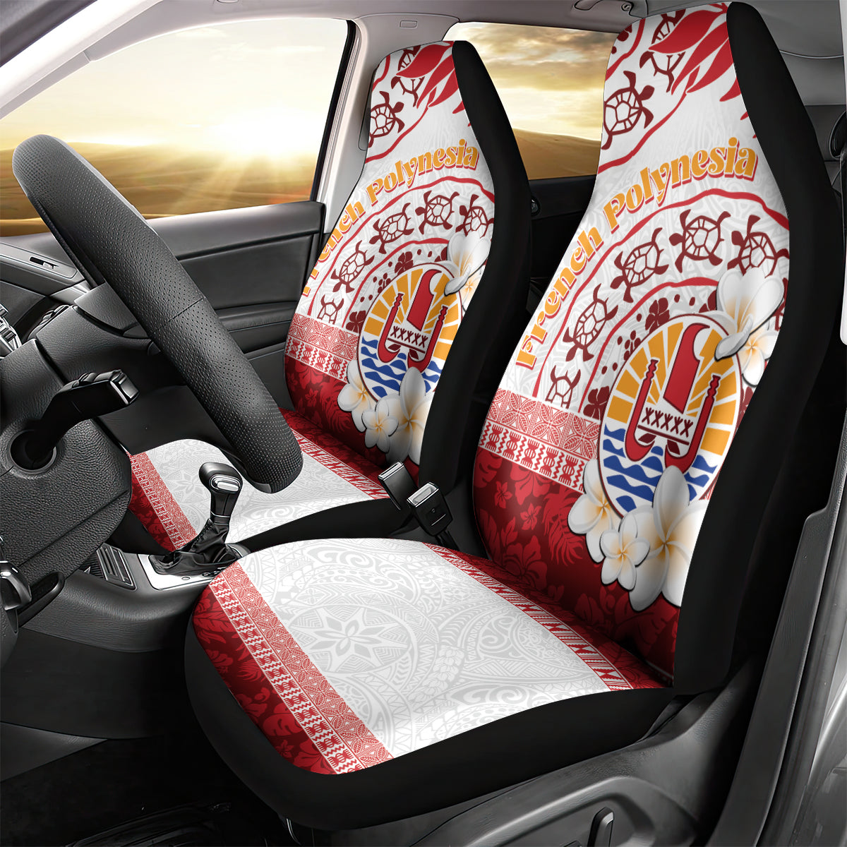 French Polynesia Internal Autonomy Day Car Seat Cover Tropical Hibiscus And Turtle Pattern LT05 - Polynesian Pride