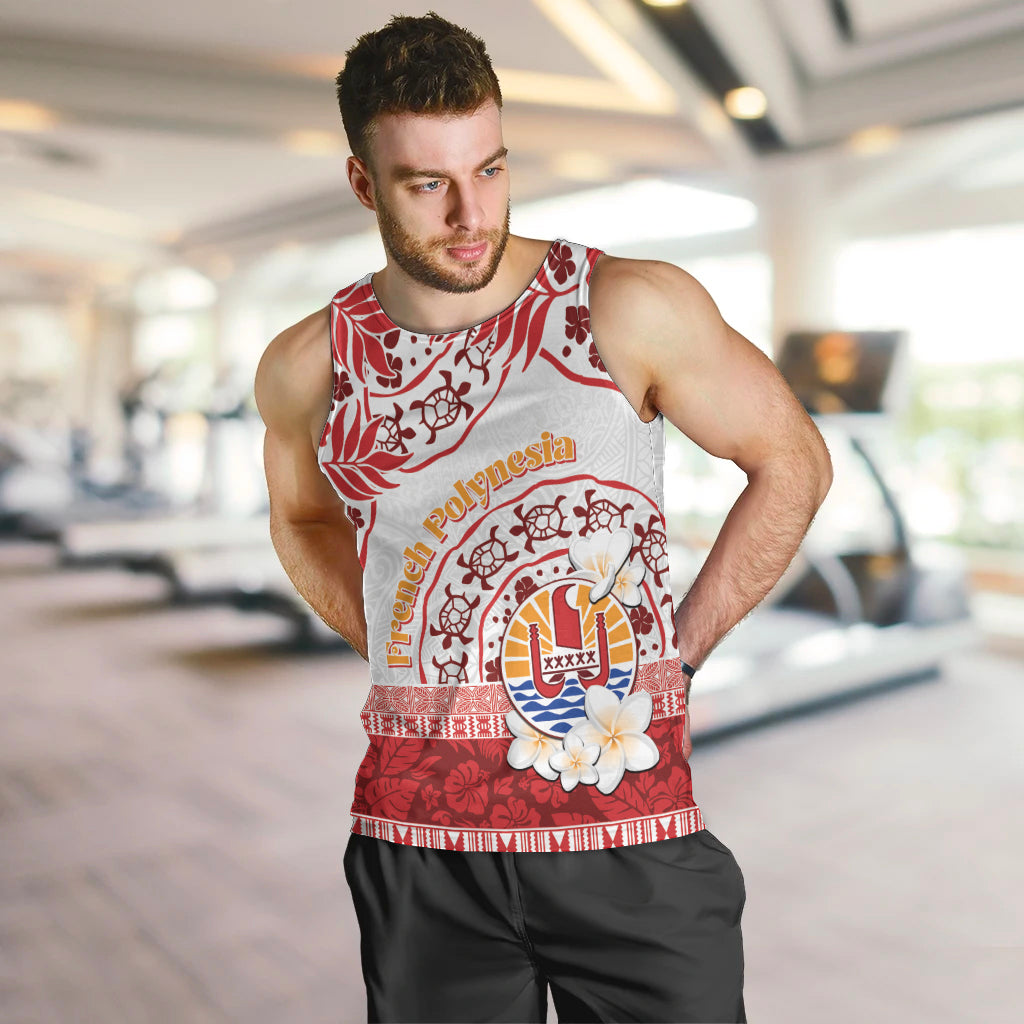 French Polynesia Internal Autonomy Day Men Tank Top Tropical Hibiscus And Turtle Pattern LT05 Red - Polynesian Pride