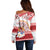 French Polynesia Internal Autonomy Day Off Shoulder Sweater Tropical Hibiscus And Turtle Pattern