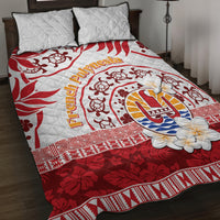 French Polynesia Internal Autonomy Day Quilt Bed Set Tropical Hibiscus And Turtle Pattern LT05 Red - Polynesian Pride