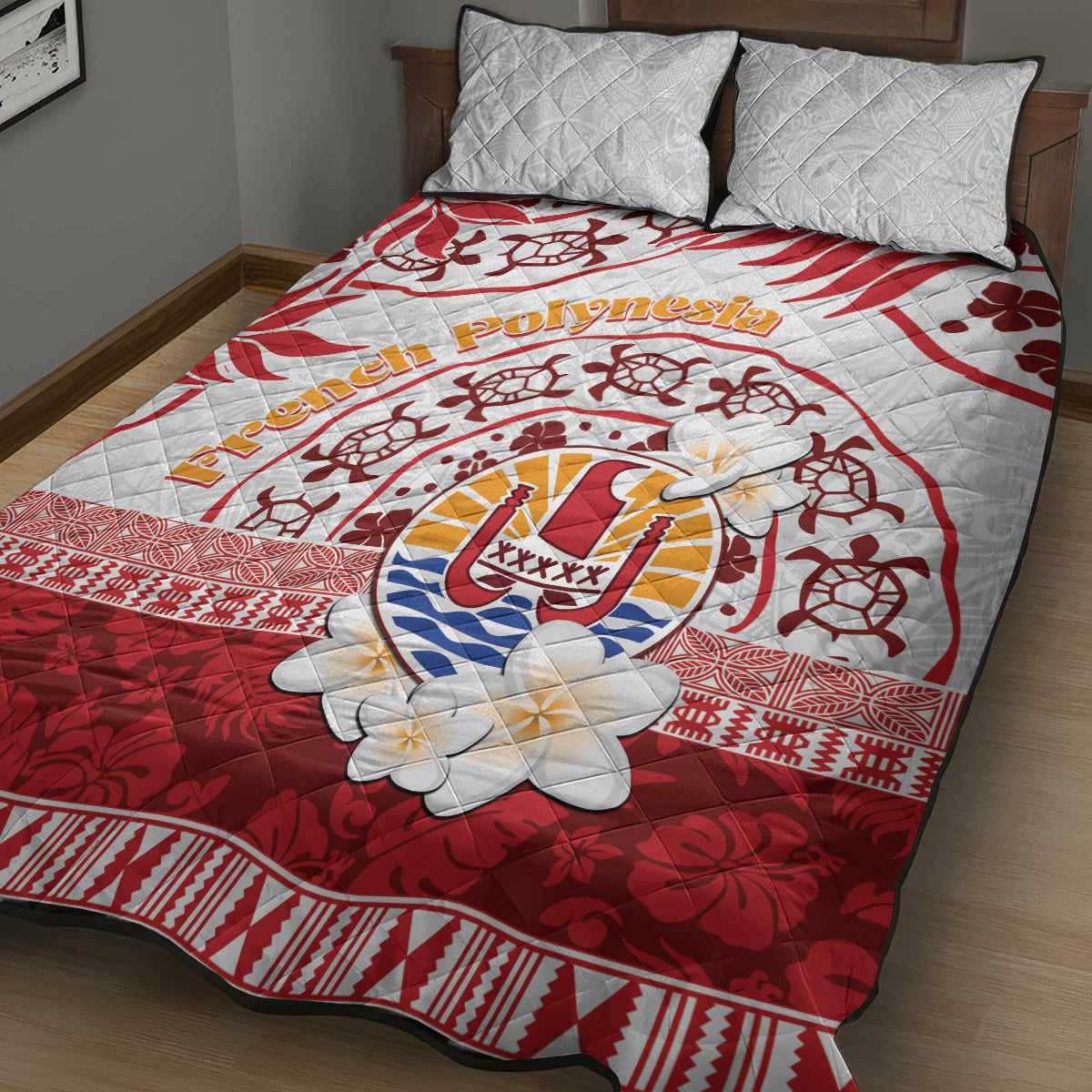 French Polynesia Internal Autonomy Day Quilt Bed Set Tropical Hibiscus And Turtle Pattern LT05 - Polynesian Pride