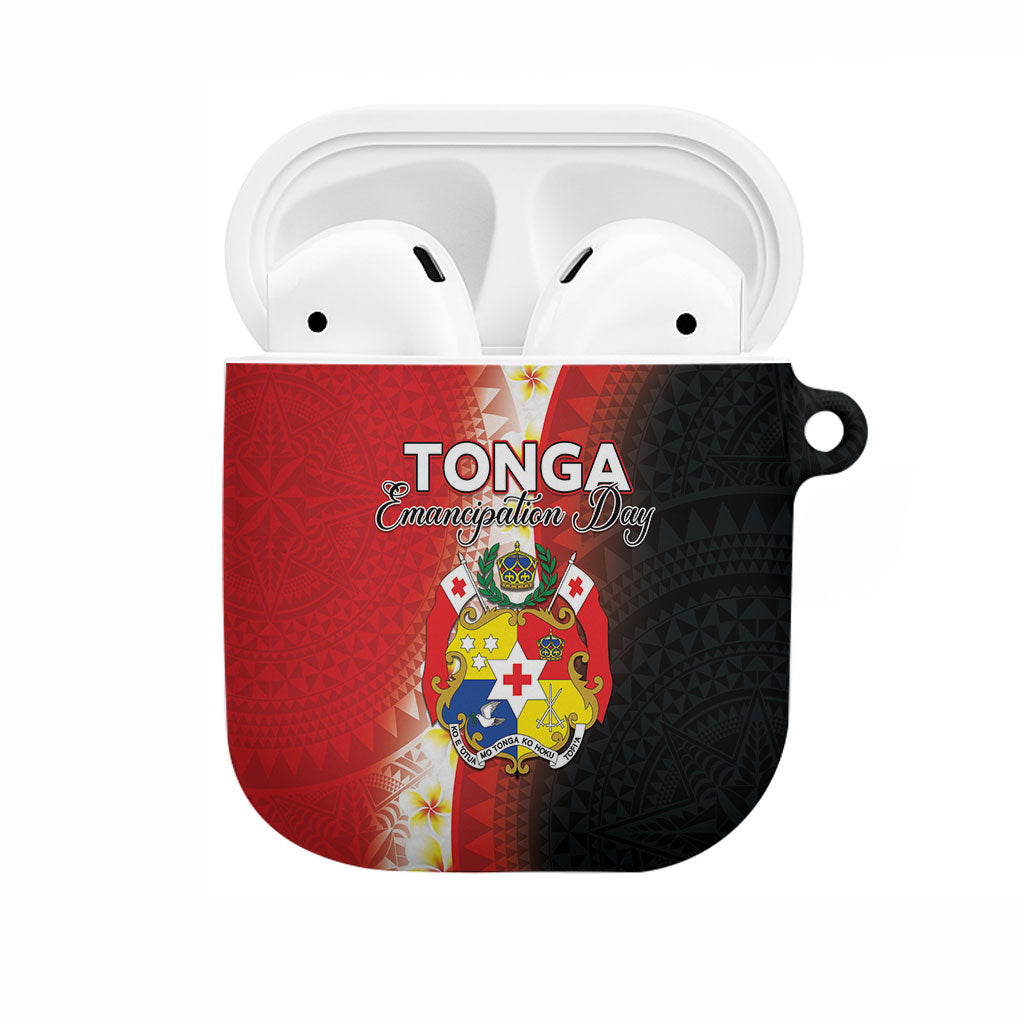 Tonga Emancipation Day AirPods Case Tongan Ngatu Pattern With Plumeria LT05 Red - Polynesian Pride