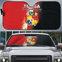 Tonga Emancipation Day Auto Sun Shade Tongan Ngatu Pattern With Plumeria LT05 Red - Polynesian Pride