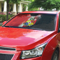 Tonga Emancipation Day Auto Sun Shade Tongan Ngatu Pattern With Plumeria LT05 - Polynesian Pride