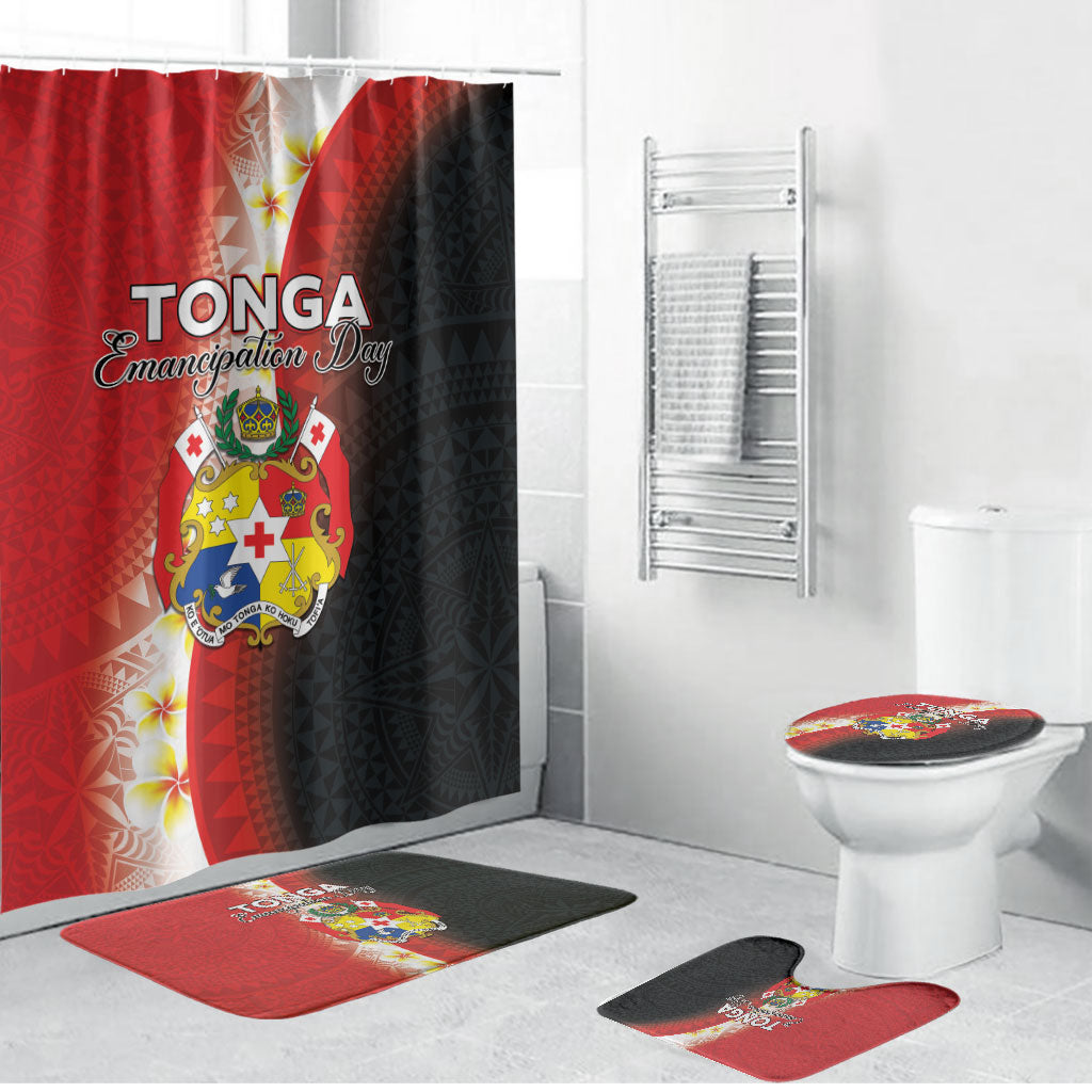 Tonga Emancipation Day Bathroom Set Tongan Ngatu Pattern With Plumeria LT05 Bathroom Set (4 pcs) Red - Polynesian Pride