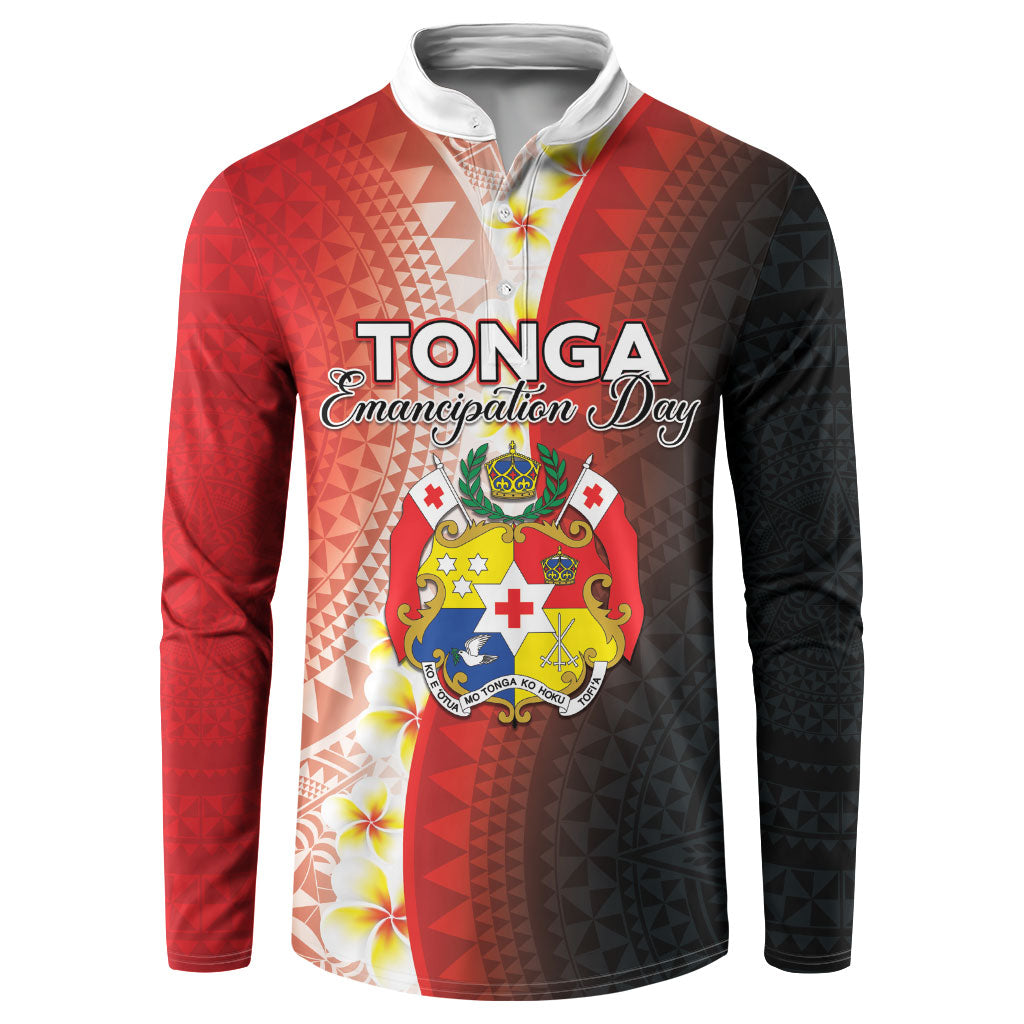 Personalised Tonga Emancipation Day Button Sweatshirt Tongan Ngatu Pattern With Plumeria LT05 Red - Polynesian Pride