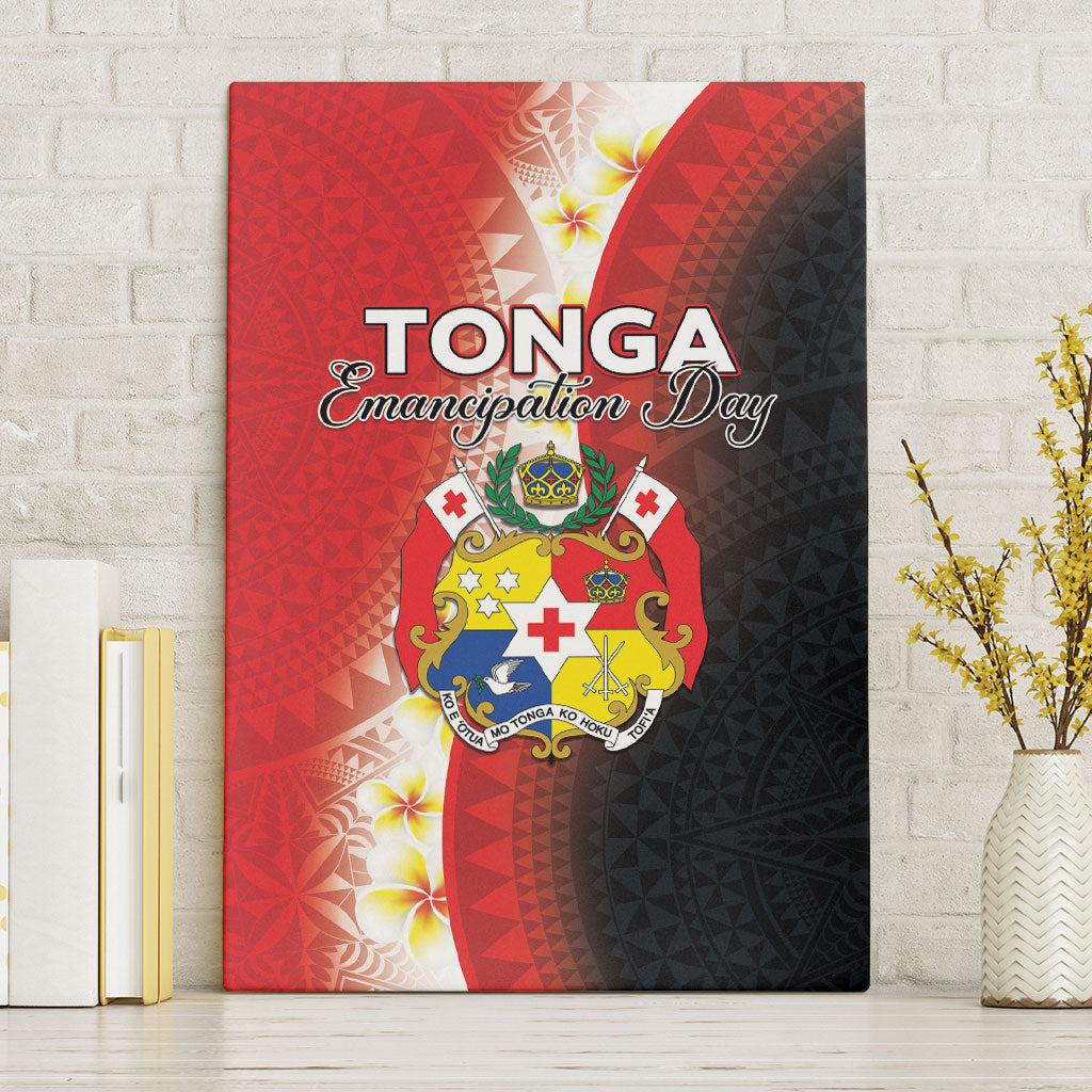 Tonga Emancipation Day Canvas Wall Art Tongan Ngatu Pattern With Plumeria LT05 Without Frame Red - Polynesian Pride