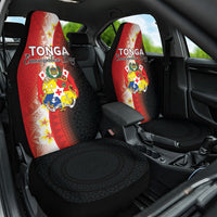 Tonga Emancipation Day Car Seat Cover Tongan Ngatu Pattern With Plumeria LT05 One Size Red - Polynesian Pride