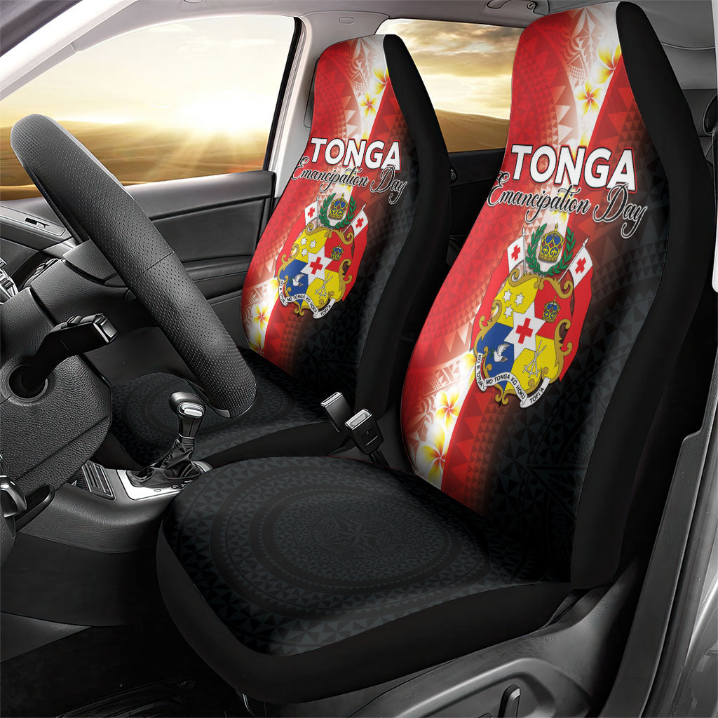 Tonga Emancipation Day Car Seat Cover Tongan Ngatu Pattern With Plumeria LT05 - Polynesian Pride