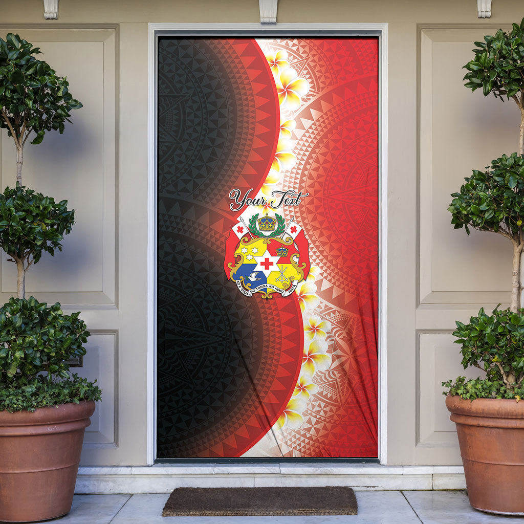 Personalised Tonga Emancipation Day Door Cover Tongan Ngatu Pattern With Plumeria LT05 Red - Polynesian Pride