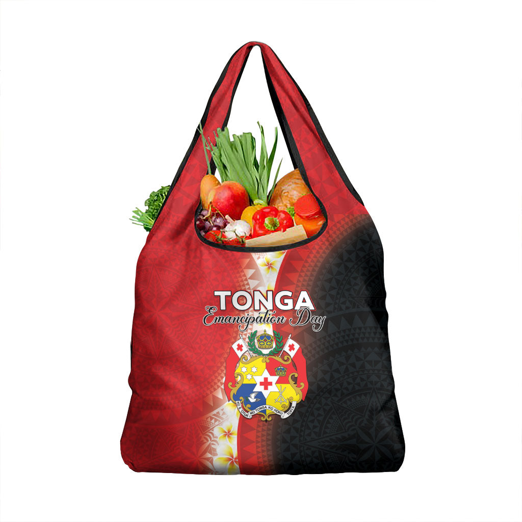 Tonga Emancipation Day Grocery Bag Tongan Ngatu Pattern With Plumeria LT05 1-pack One Size Red - Polynesian Pride