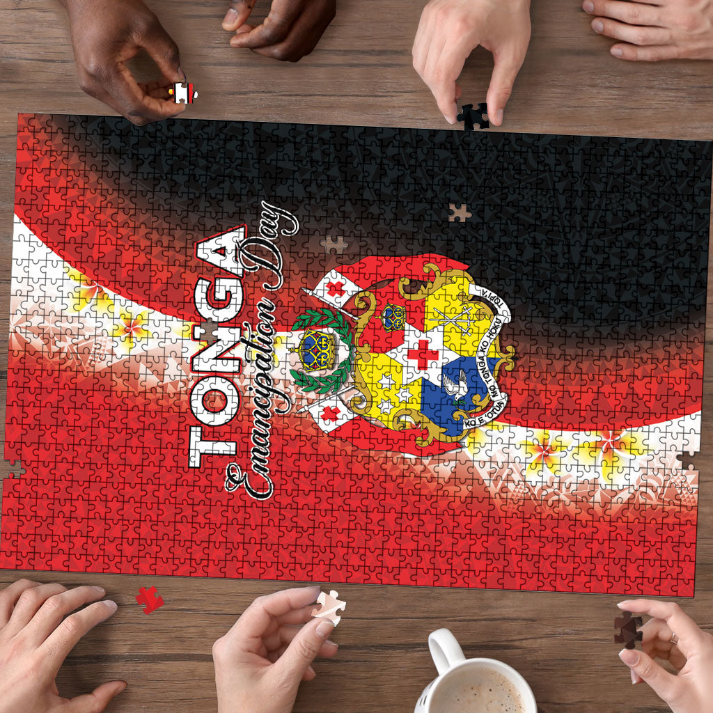 Tonga Emancipation Day Puzzle Tongan Ngatu Pattern With Plumeria LT05 - Polynesian Pride