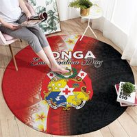 Tonga Emancipation Day Round Carpet Tongan Ngatu Pattern With Plumeria LT05 - Polynesian Pride