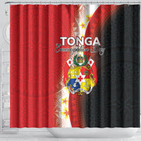 Tonga Emancipation Day Shower Curtain Tongan Ngatu Pattern With Plumeria LT05 - Polynesian Pride