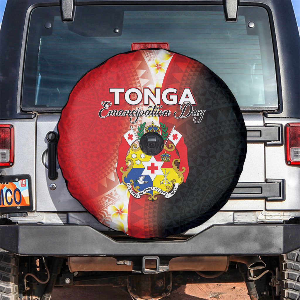 Tonga Emancipation Day Spare Tire Cover Tongan Ngatu Pattern With Plumeria LT05 Red - Polynesian Pride