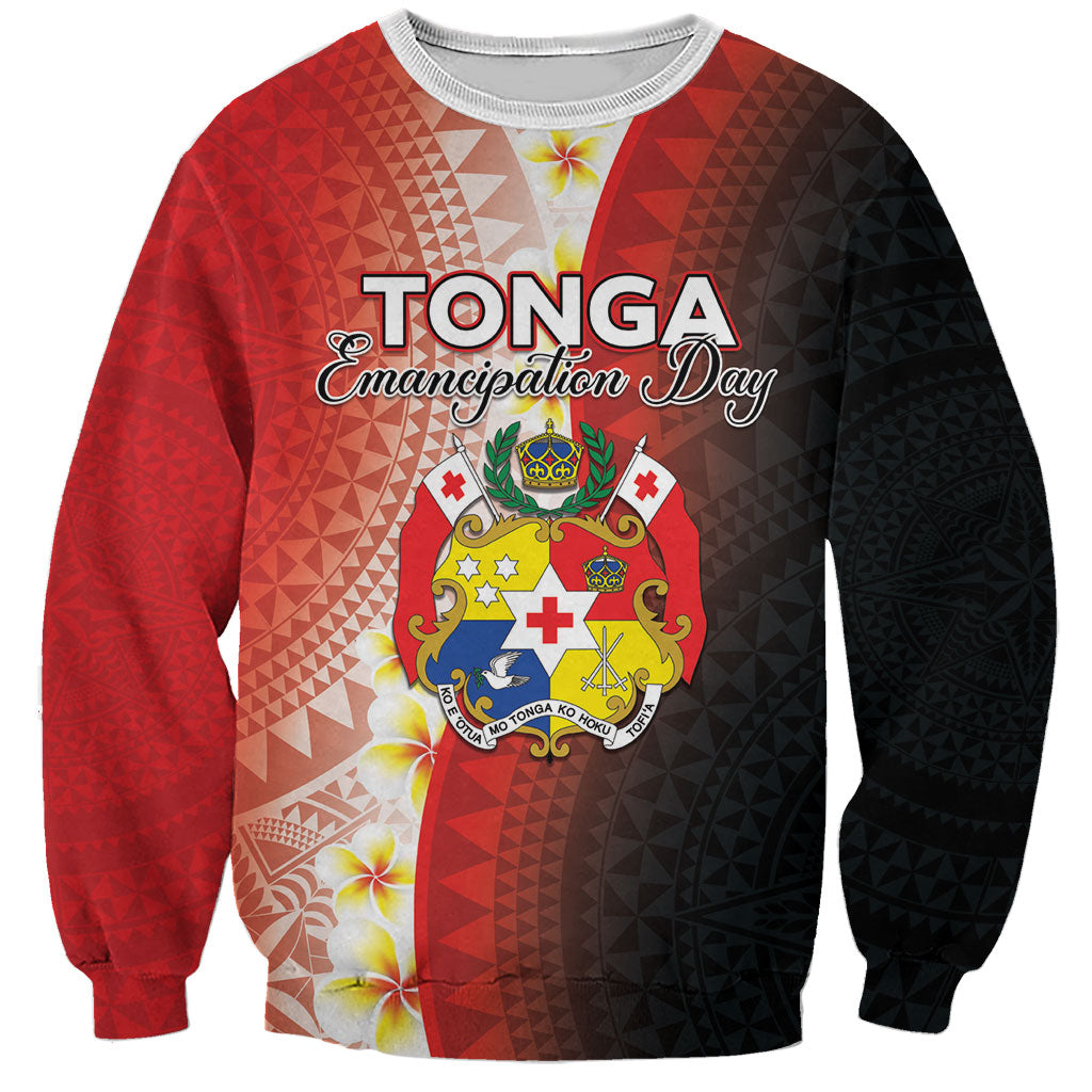 Personalised Tonga Emancipation Day Sweatshirt Tongan Ngatu Pattern With Plumeria LT05 Unisex Red - Polynesian Pride