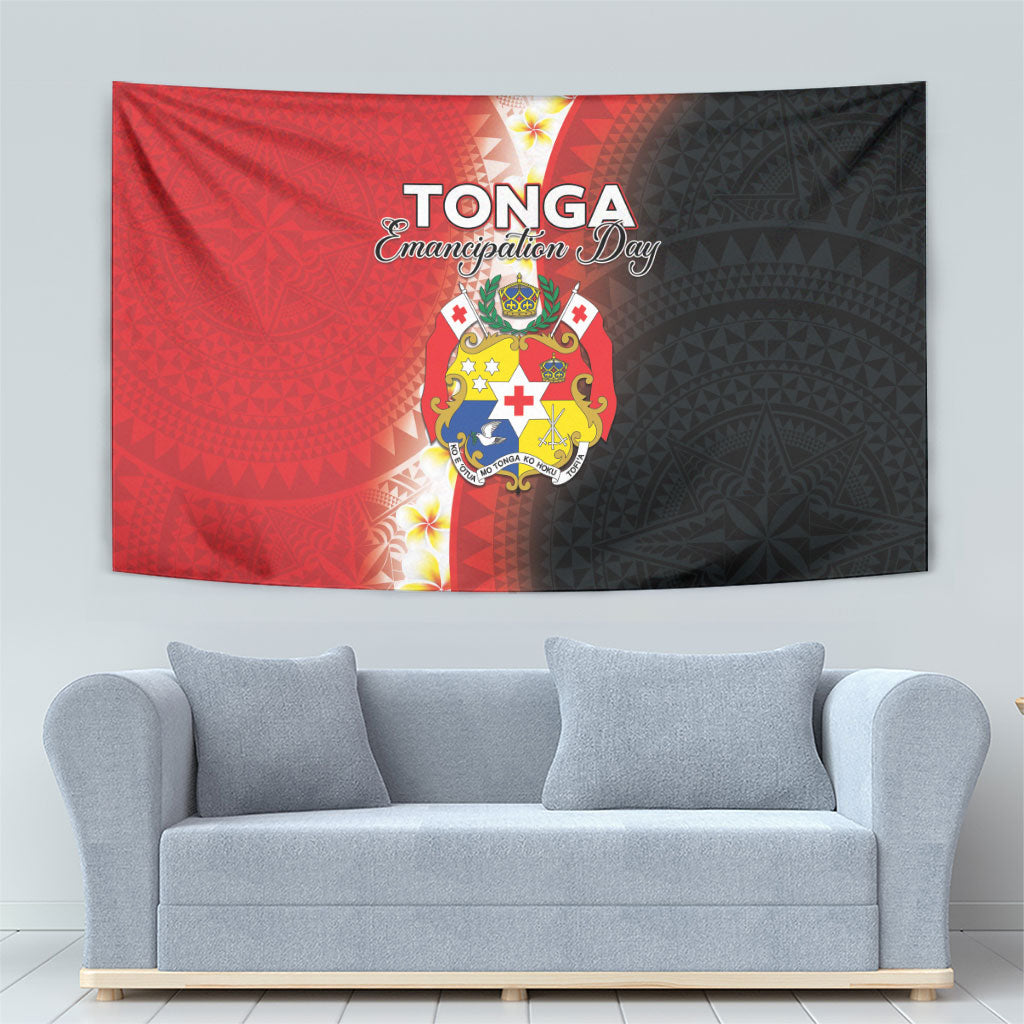 Tonga Emancipation Day Tapestry Tongan Ngatu Pattern With Plumeria LT05 - Polynesian Pride