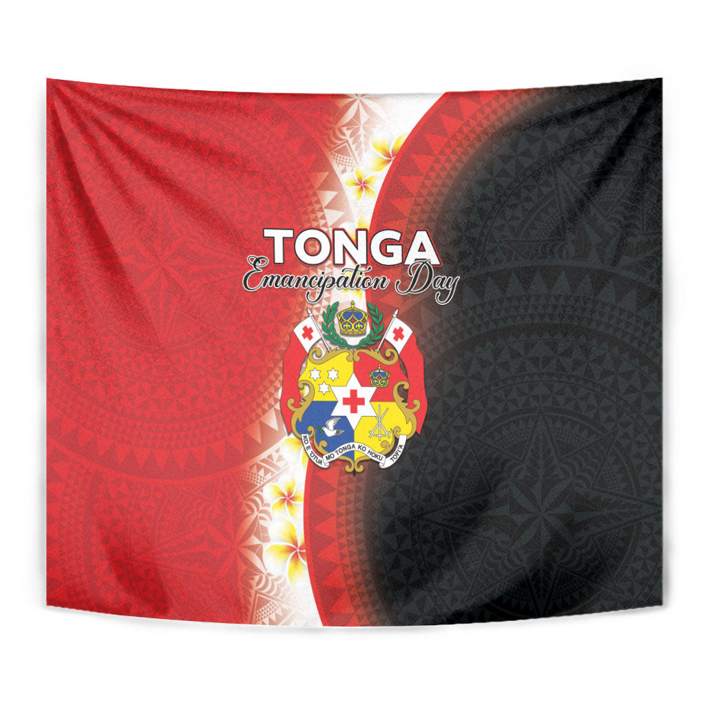 Tonga Emancipation Day Tapestry Tongan Ngatu Pattern With Plumeria LT05 - Polynesian Pride