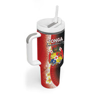 Personalised Tonga Emancipation Day Tumbler With Handle Tongan Ngatu Pattern With Plumeria LT05 - Polynesian Pride