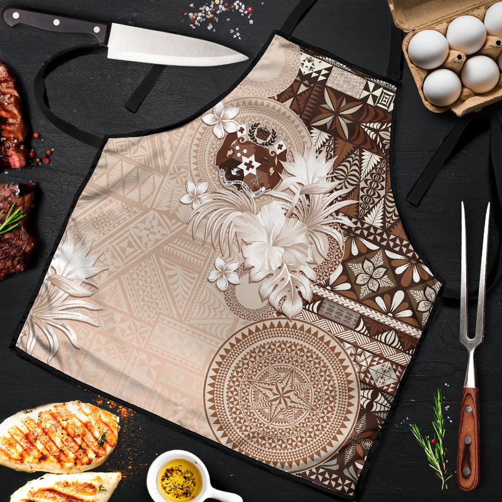 Tonga Ngatu Motifs Apron With Coat Of Arms Beige LT05 Beige - Polynesian Pride