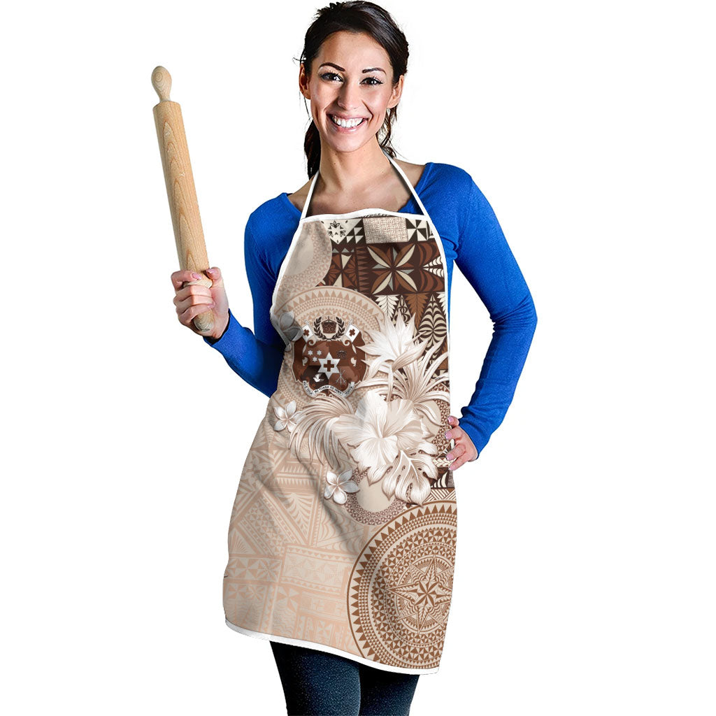 Tonga Ngatu Motifs Apron With Coat Of Arms Beige LT05 - Polynesian Pride