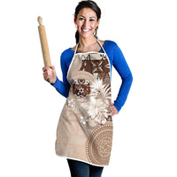 Tonga Ngatu Motifs Apron With Coat Of Arms Beige LT05 - Polynesian Pride