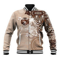 Tonga Ngatu Motifs Baseball Jacket With Coat Of Arms Beige LT05 Unisex Beige - Polynesian Pride