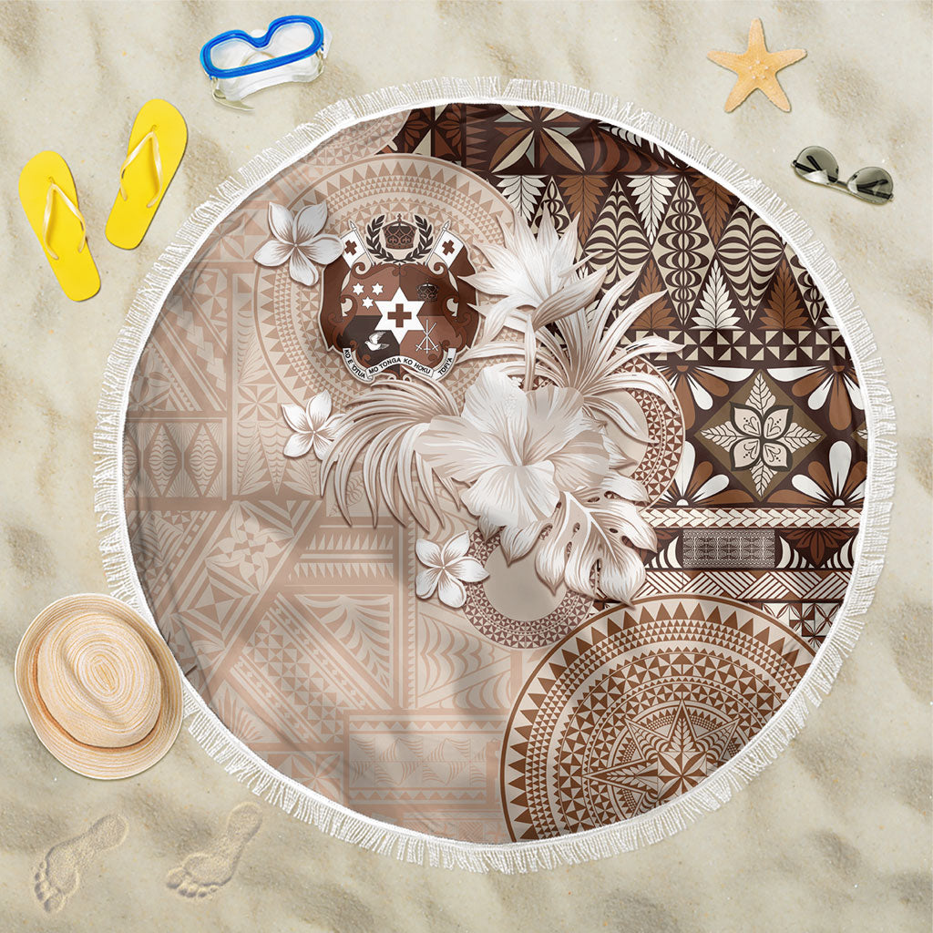 Tonga Ngatu Motifs Beach Blanket With Coat Of Arms Beige LT05 One Size 150cm Beige - Polynesian Pride
