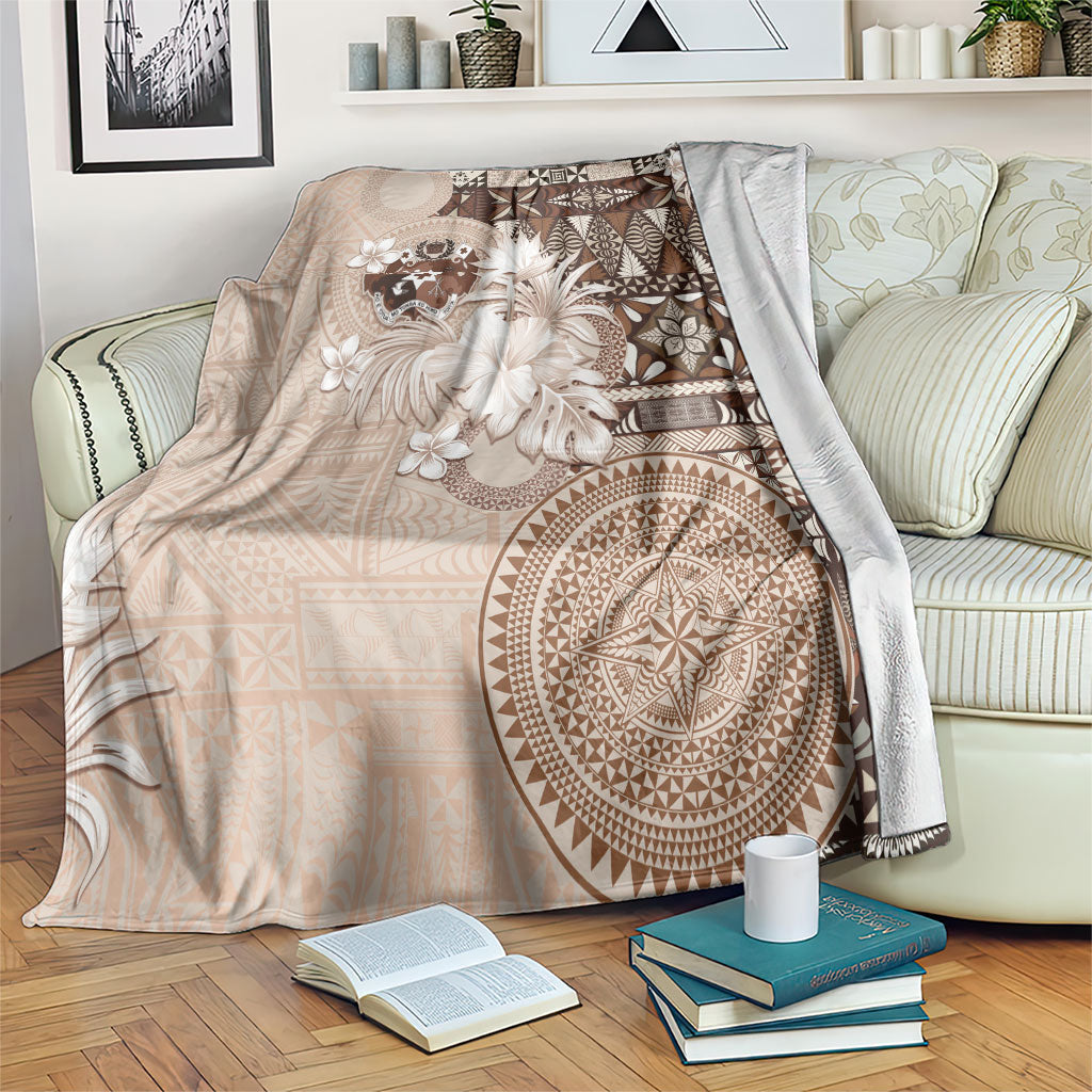 Tonga Ngatu Motifs Blanket With Coat Of Arms Beige LT05 Beige - Polynesian Pride