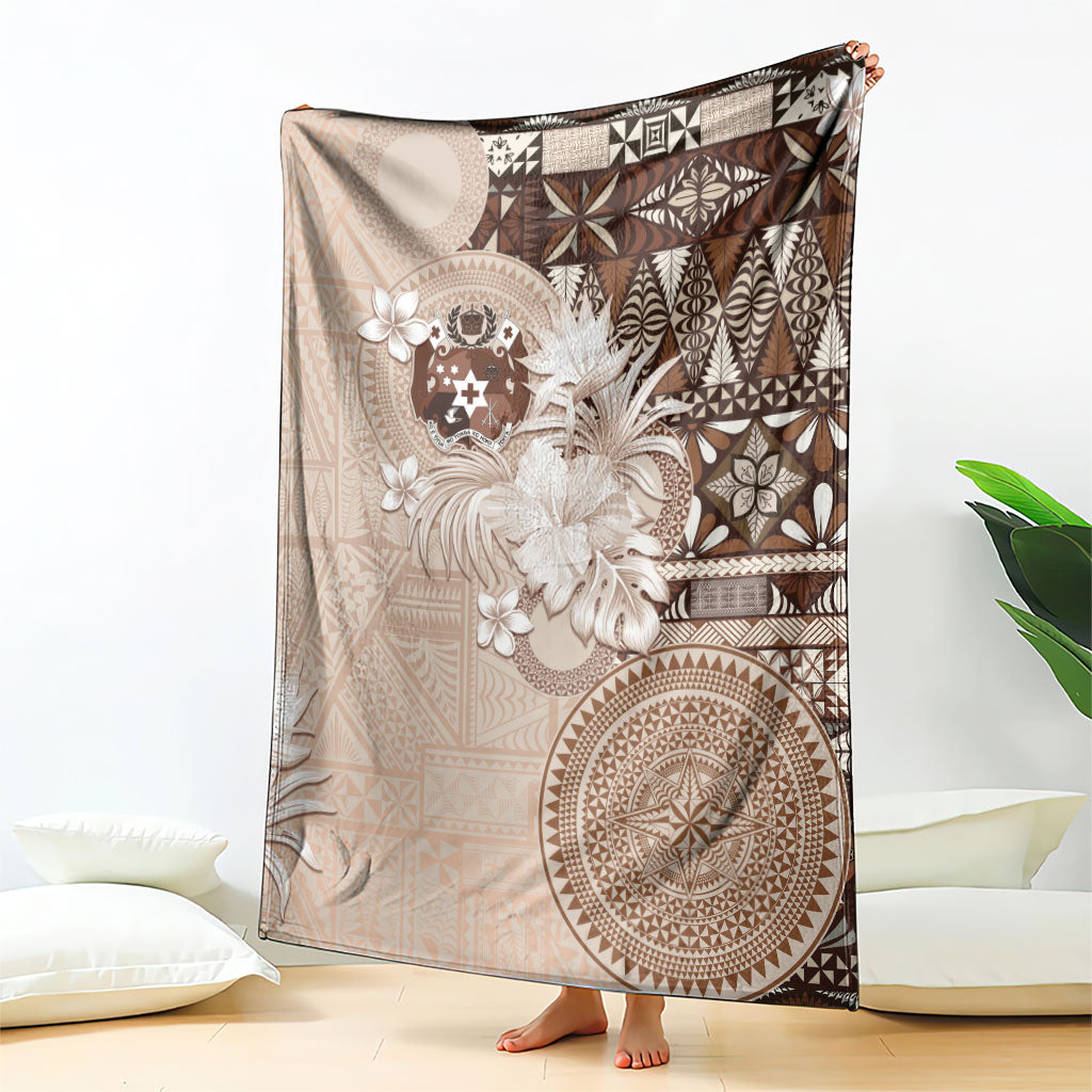 Tonga Ngatu Motifs Blanket With Coat Of Arms Beige LT05 - Polynesian Pride