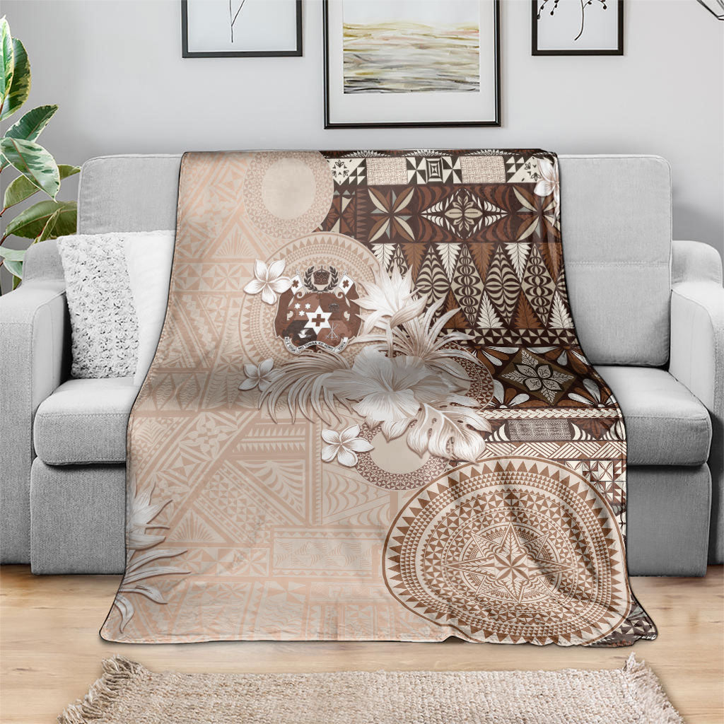 Tonga Ngatu Motifs Blanket With Coat Of Arms Beige LT05 - Polynesian Pride