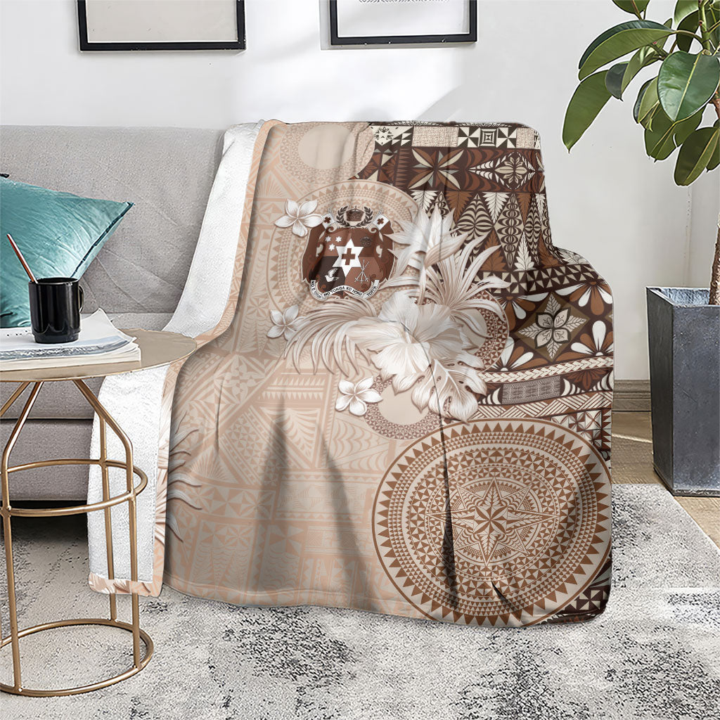 Tonga Ngatu Motifs Blanket With Coat Of Arms Beige LT05 - Polynesian Pride