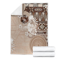 Tonga Ngatu Motifs Blanket With Coat Of Arms Beige LT05 - Polynesian Pride