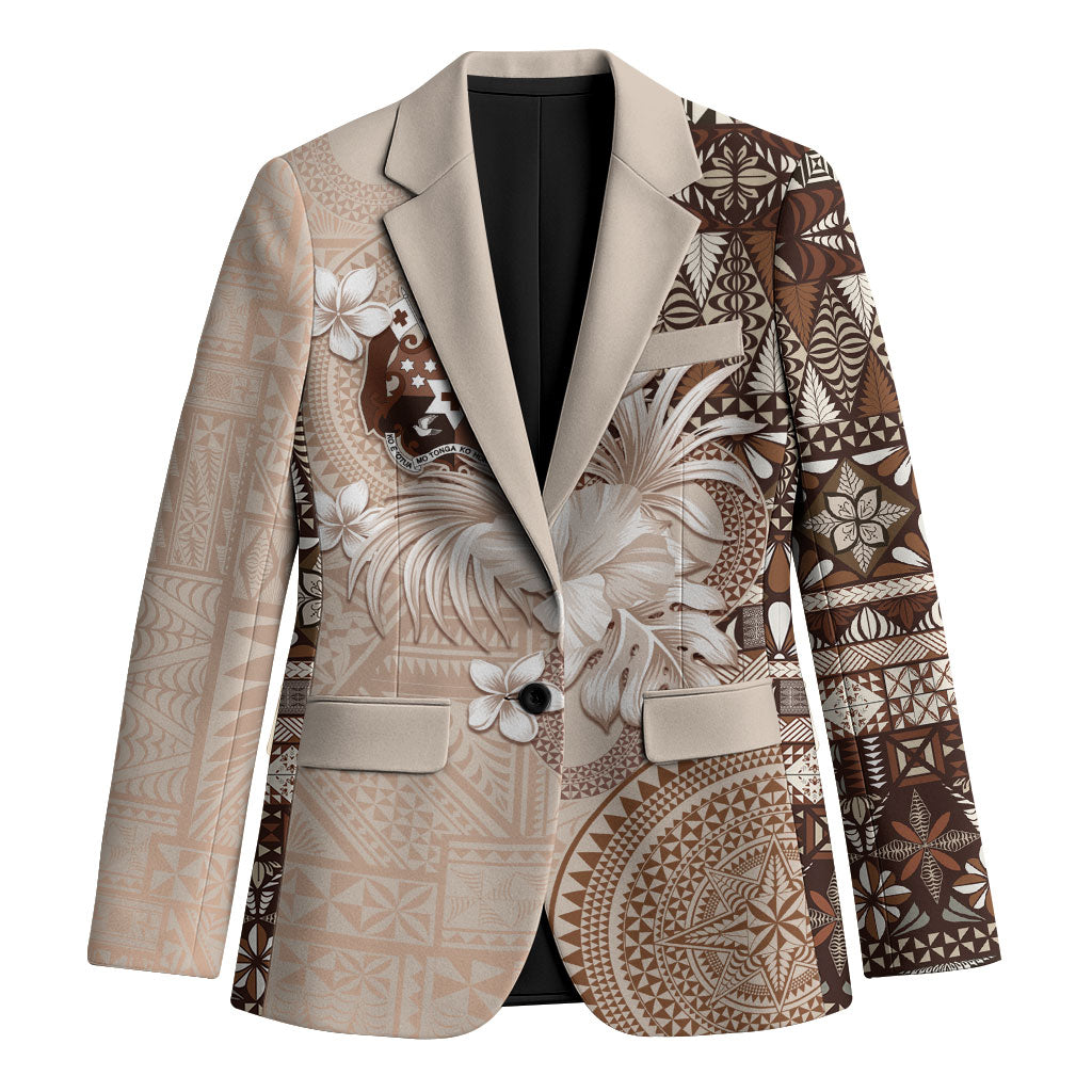 Tonga Ngatu Motifs Blazer With Coat Of Arms Beige LT05 Unisex Beige - Polynesian Pride