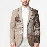 Tonga Ngatu Motifs Blazer With Coat Of Arms Beige LT05 - Polynesian Pride