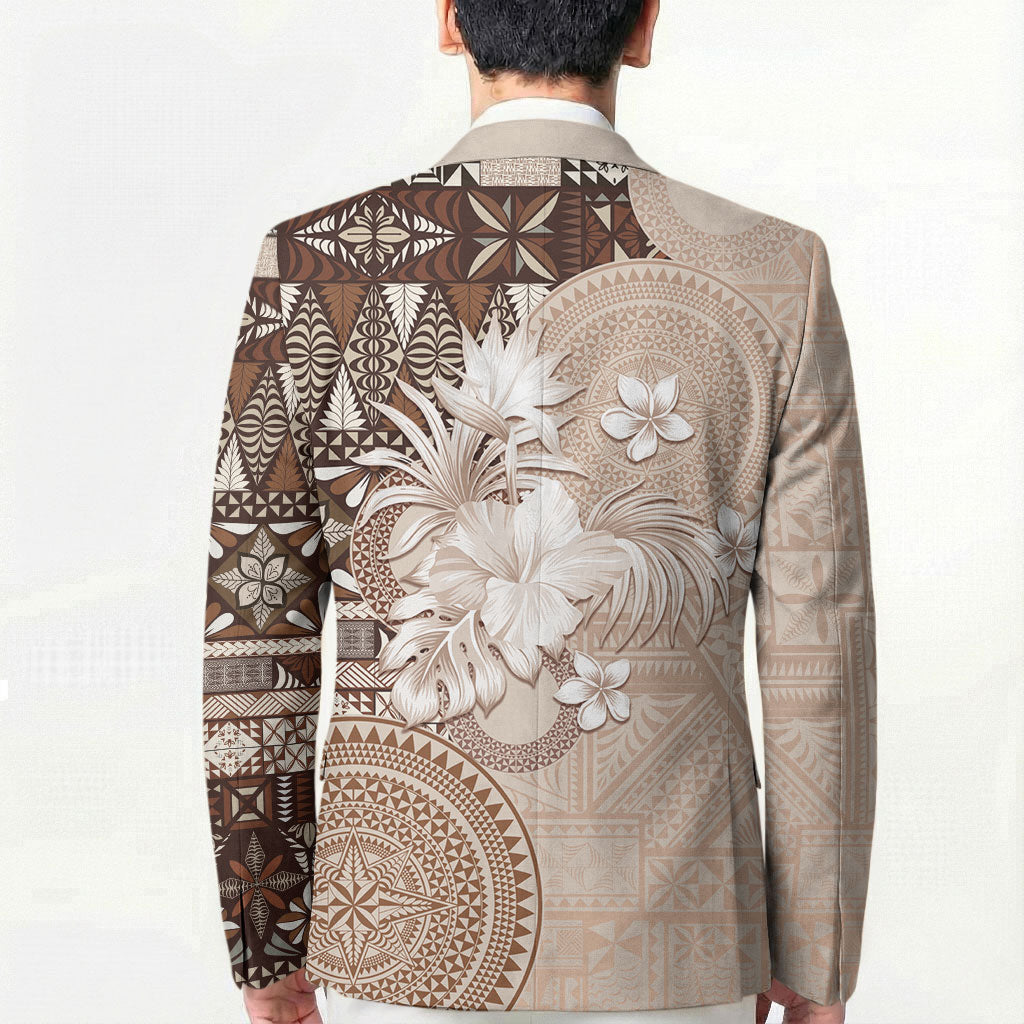 Tonga Ngatu Motifs Blazer With Coat Of Arms Beige LT05 - Polynesian Pride