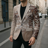 Tonga Ngatu Motifs Blazer With Coat Of Arms Beige LT05 - Polynesian Pride